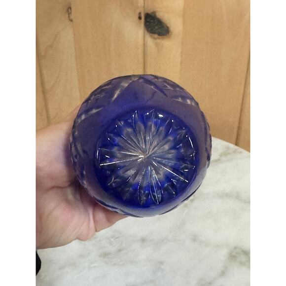 Vintage Bohemian Cobalt Blue Lead Crystal Vase 7" - Picture 7 of 10